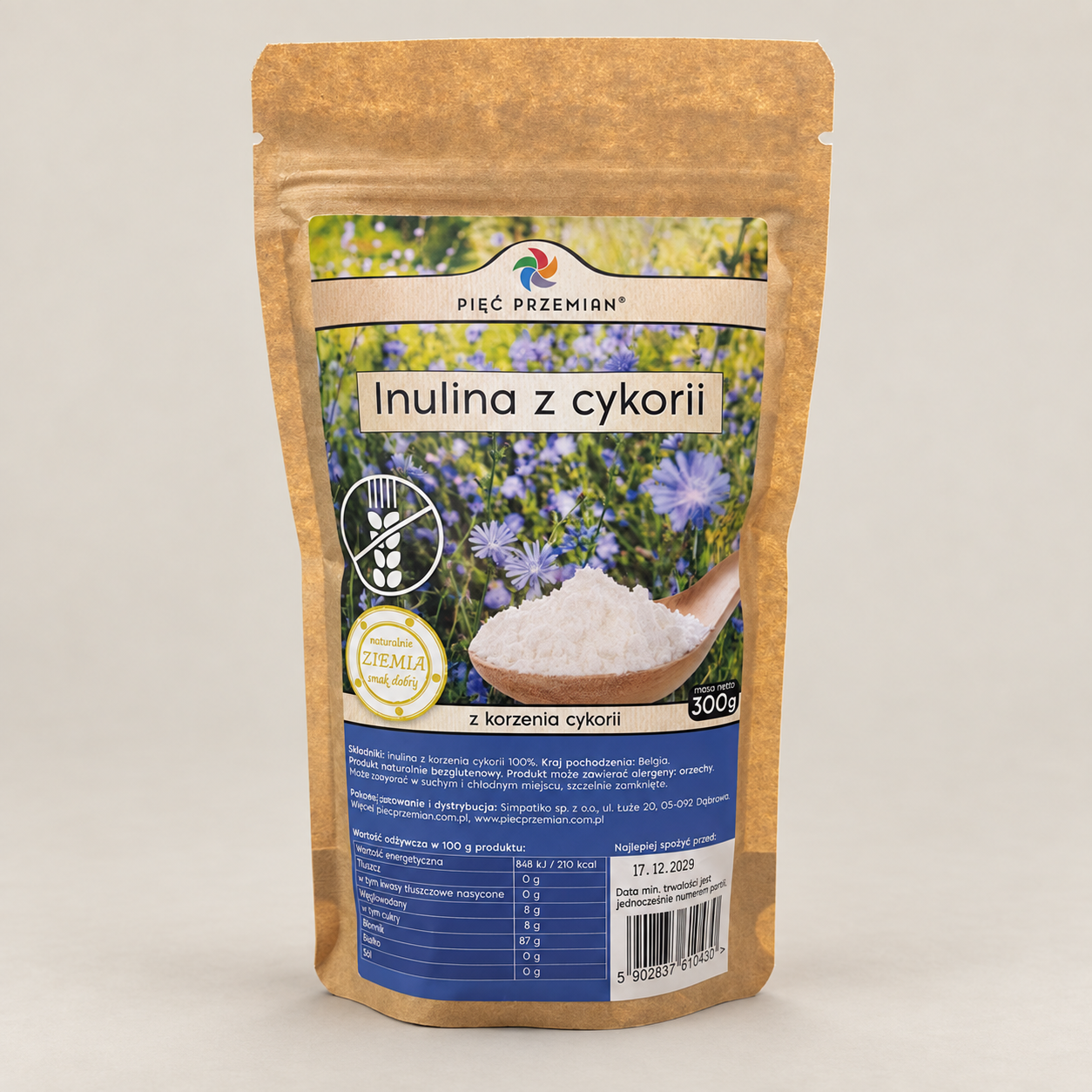 Inulină din rădăcină de cicoare Pięć Przemian, pachet de 300 g