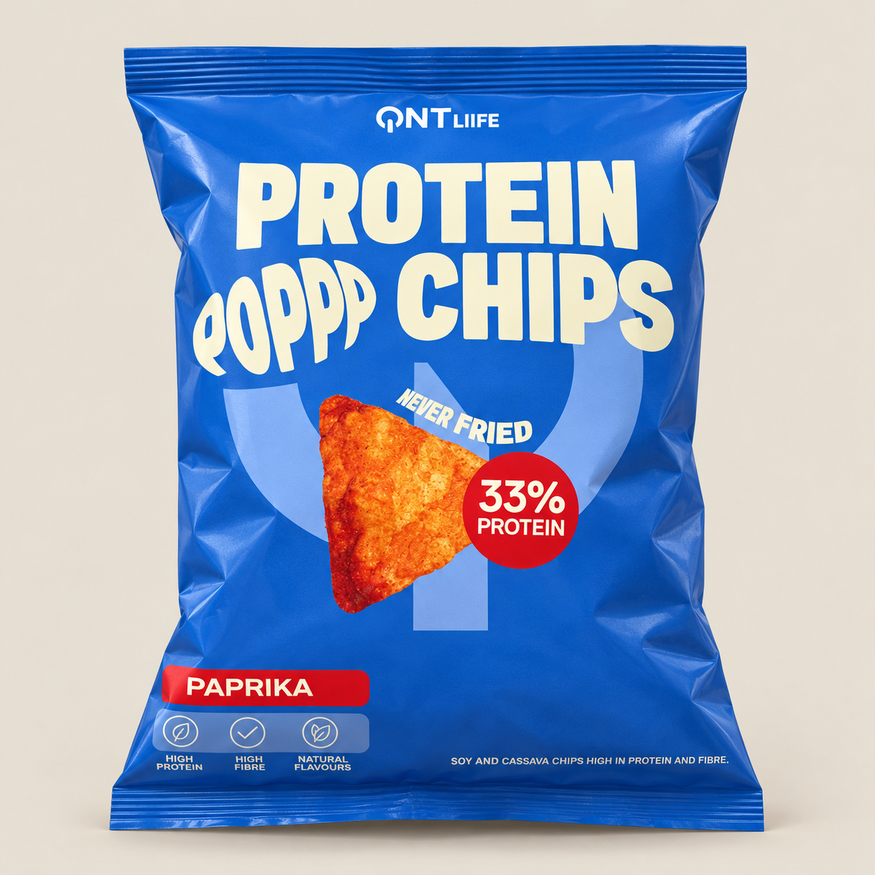 Chipsuri proteice QNT LIIFE Protein Poppp Chips Paprika, ambalaj albastru de 50 g