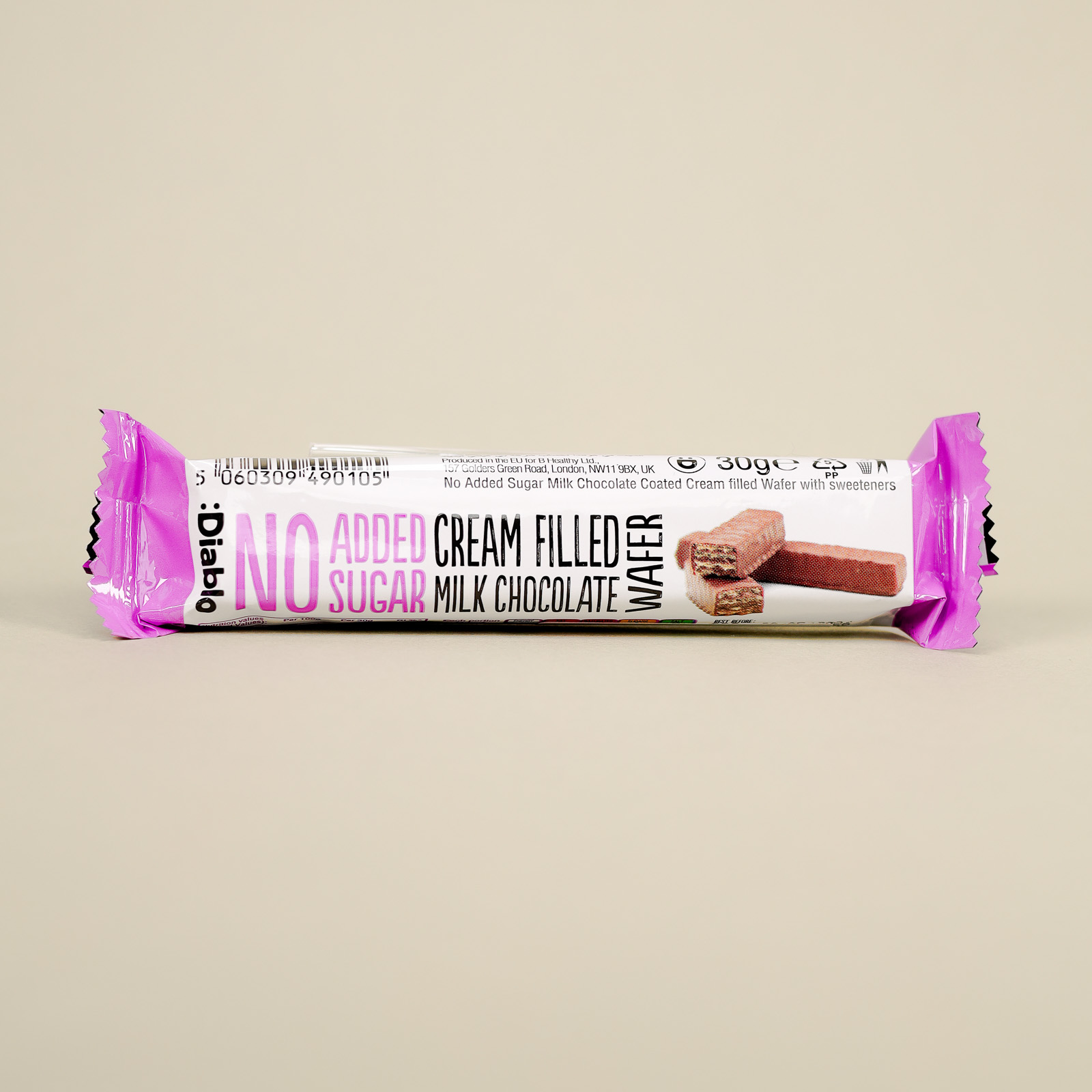 Napolitană DIABLO în ciocolată cu lapte, fără zahăr adăugat, 30 g